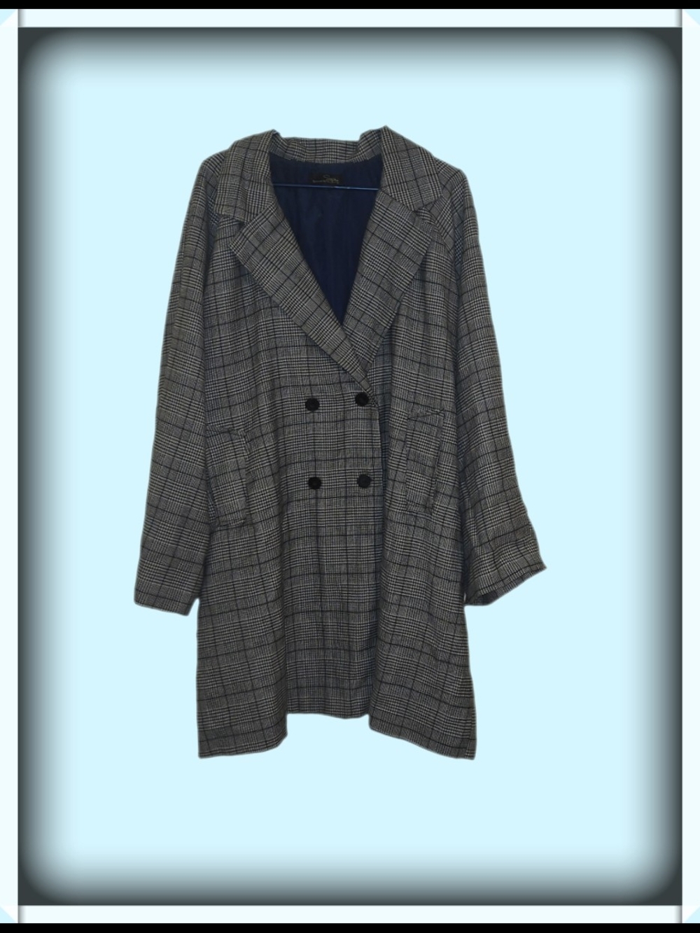 Suzanne Betro Gray Plaid Double-Breasted Blazer Coat